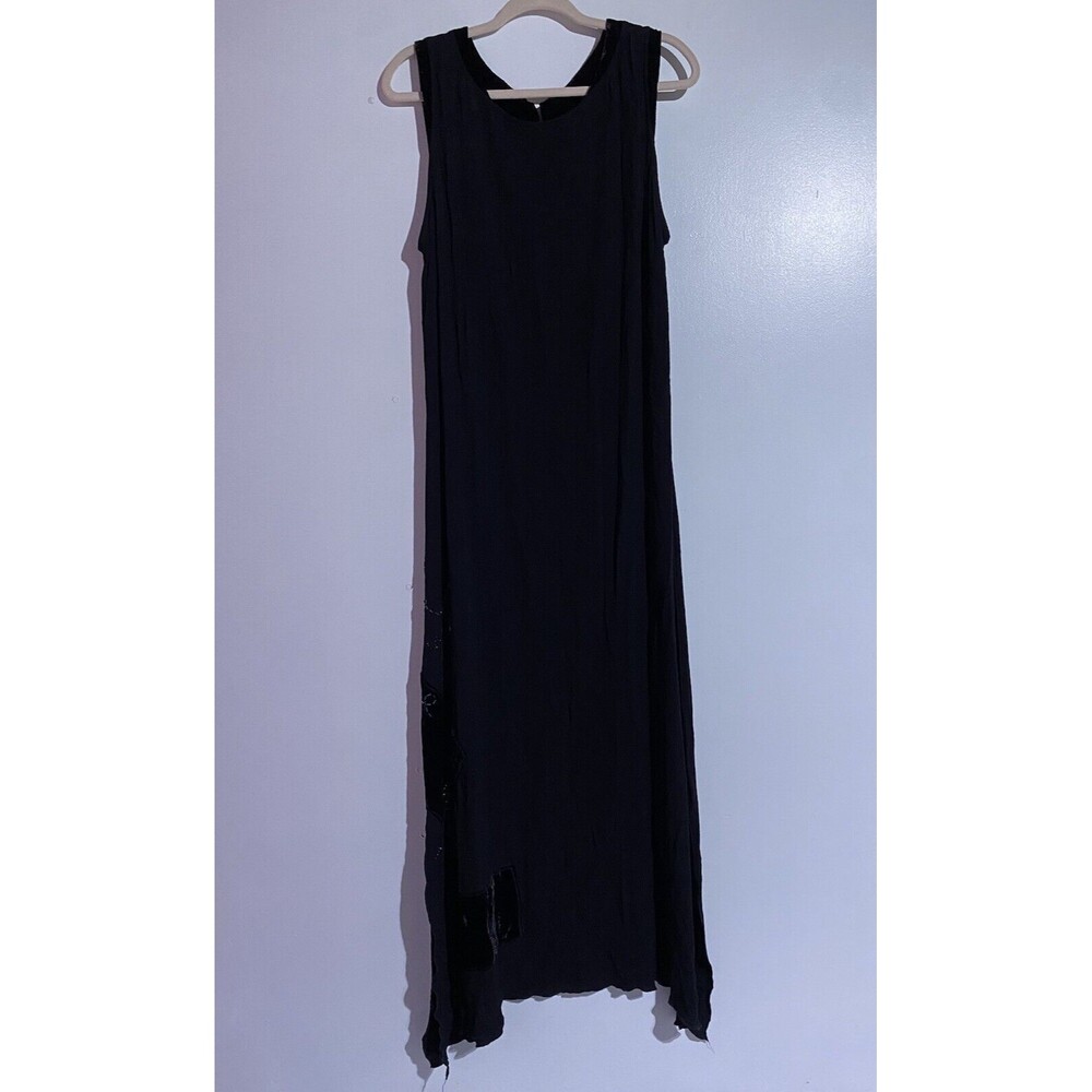 J Jill Dress 20 Tall Black Maxi Goth Grunge Crepe Velvet Patchwork Boho Beachy